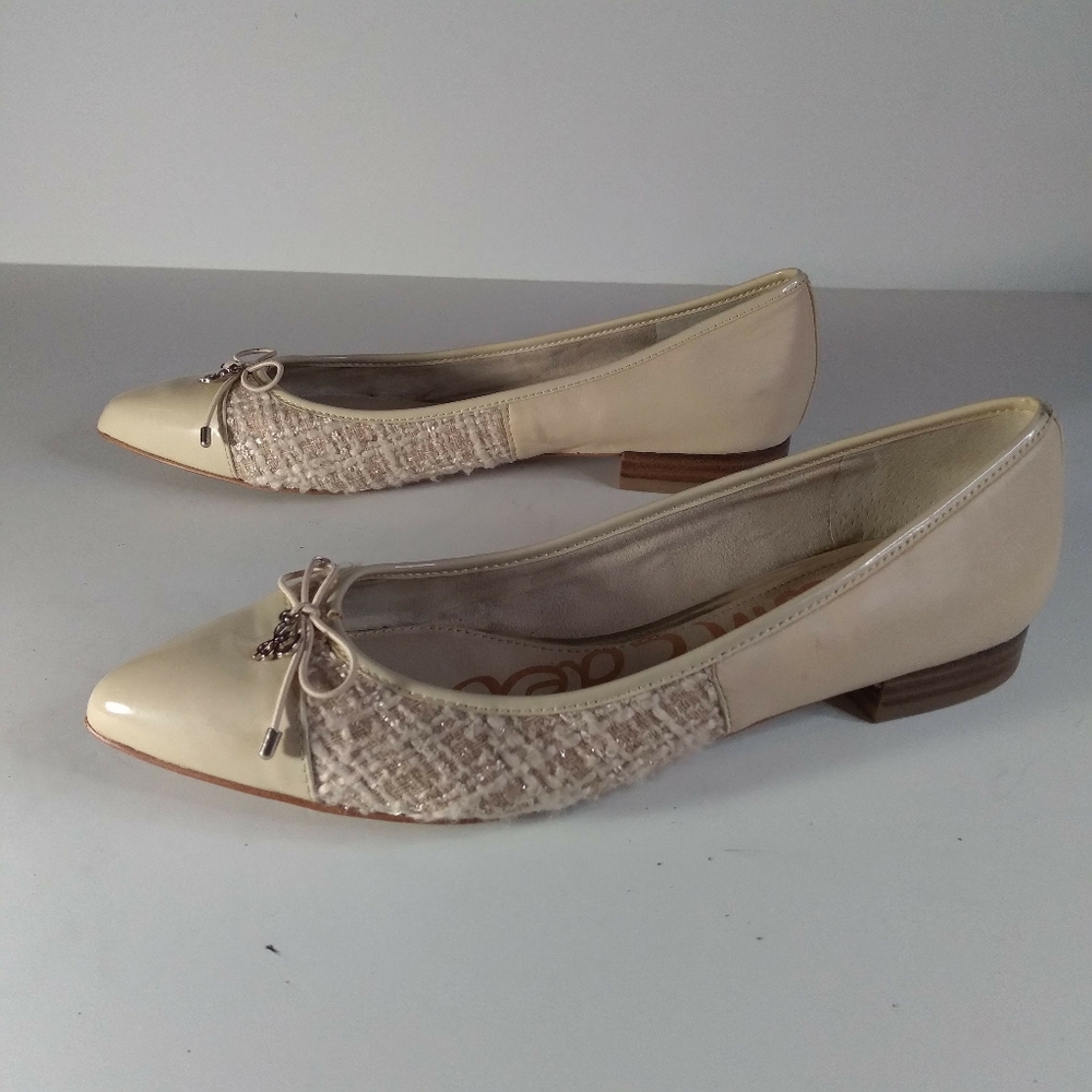 Sam Elderman Lily Nude ( beige) Leather pointed toe flats size 9